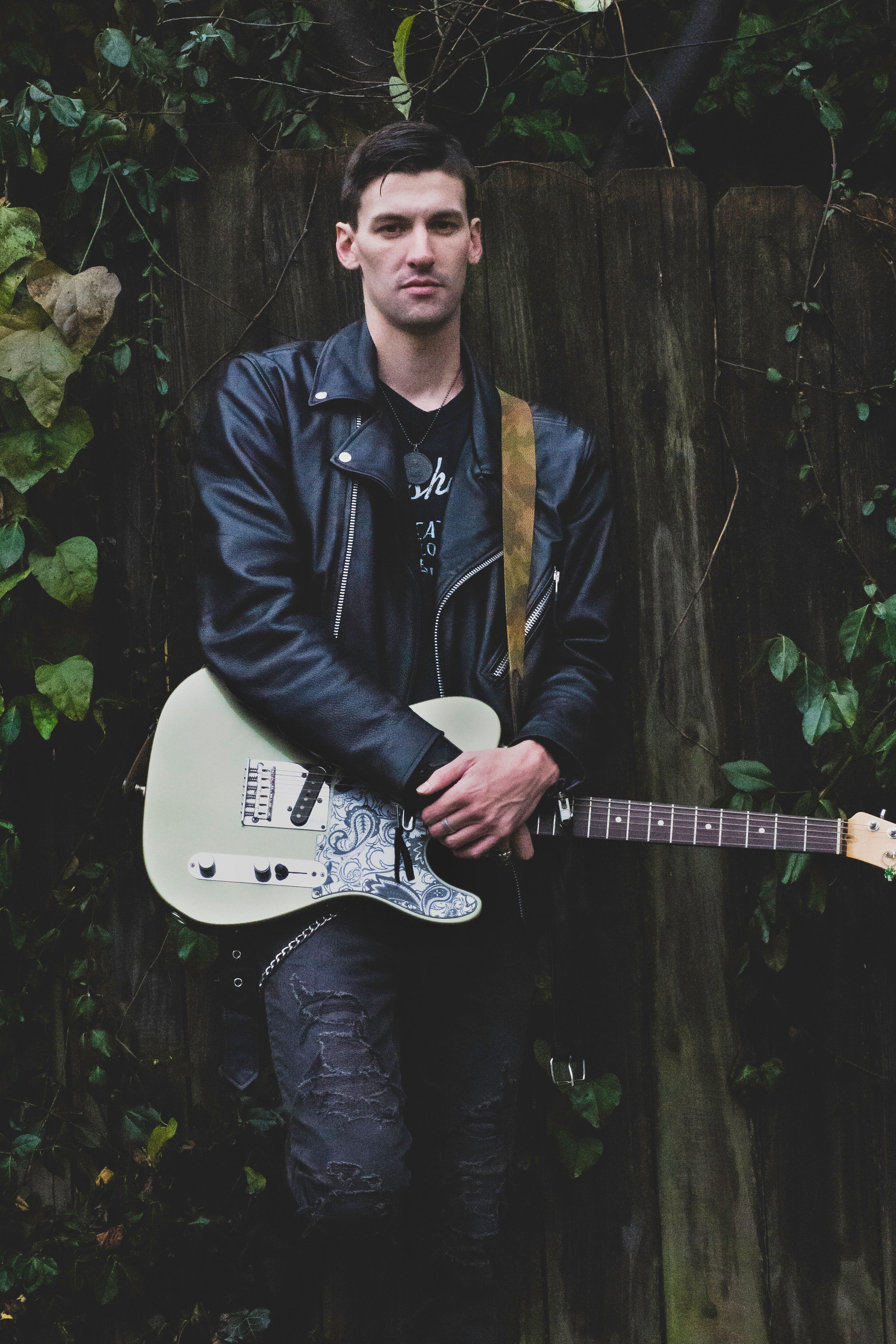 Dave Rudolph Fender Tele Telecaster Black Leather Jacket Ripped Jeans Rustic Brooding Intense Serious Musician Promo Picture Photo Guitar Sexy Man Guitarist Singer American Country Rock Outlaw
